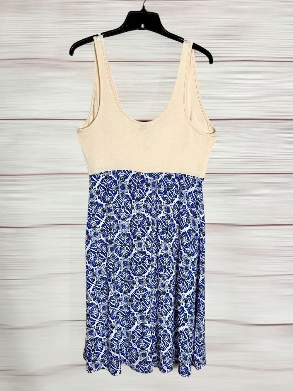 Seraphine 2-in-1 Maternity and Nursing Dress White Ribbed Bodice Blue Skirt US 6 - Picture 9 of 15